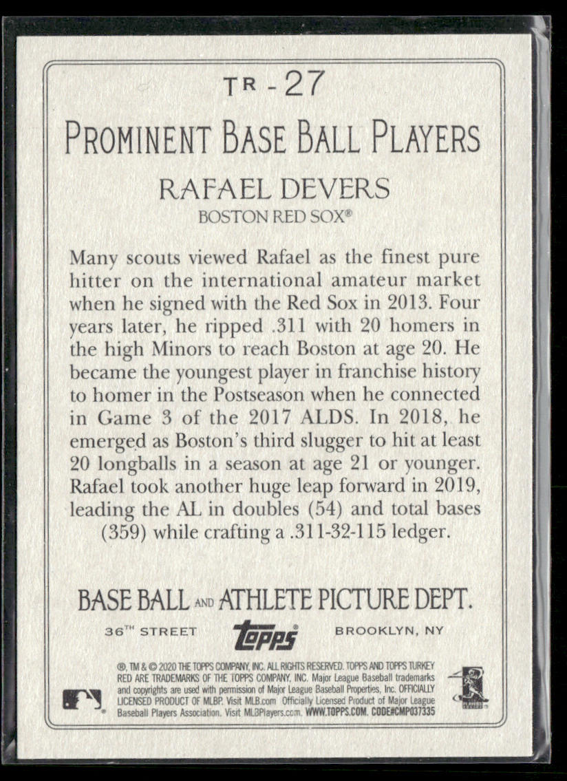 Rafael Devers 2020 Topps Turkey Red 2020 Box Toppers #OTR-8 Boston Red Sox