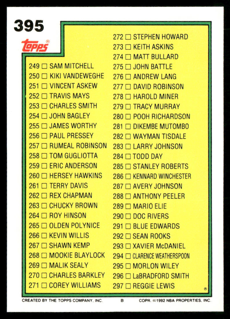 Checklist 1: 199-297 1992-93 Topps #395