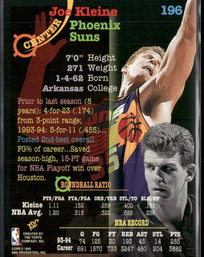 Joe Kleine 1994-95 Stadium Club #196 Phoenix Suns