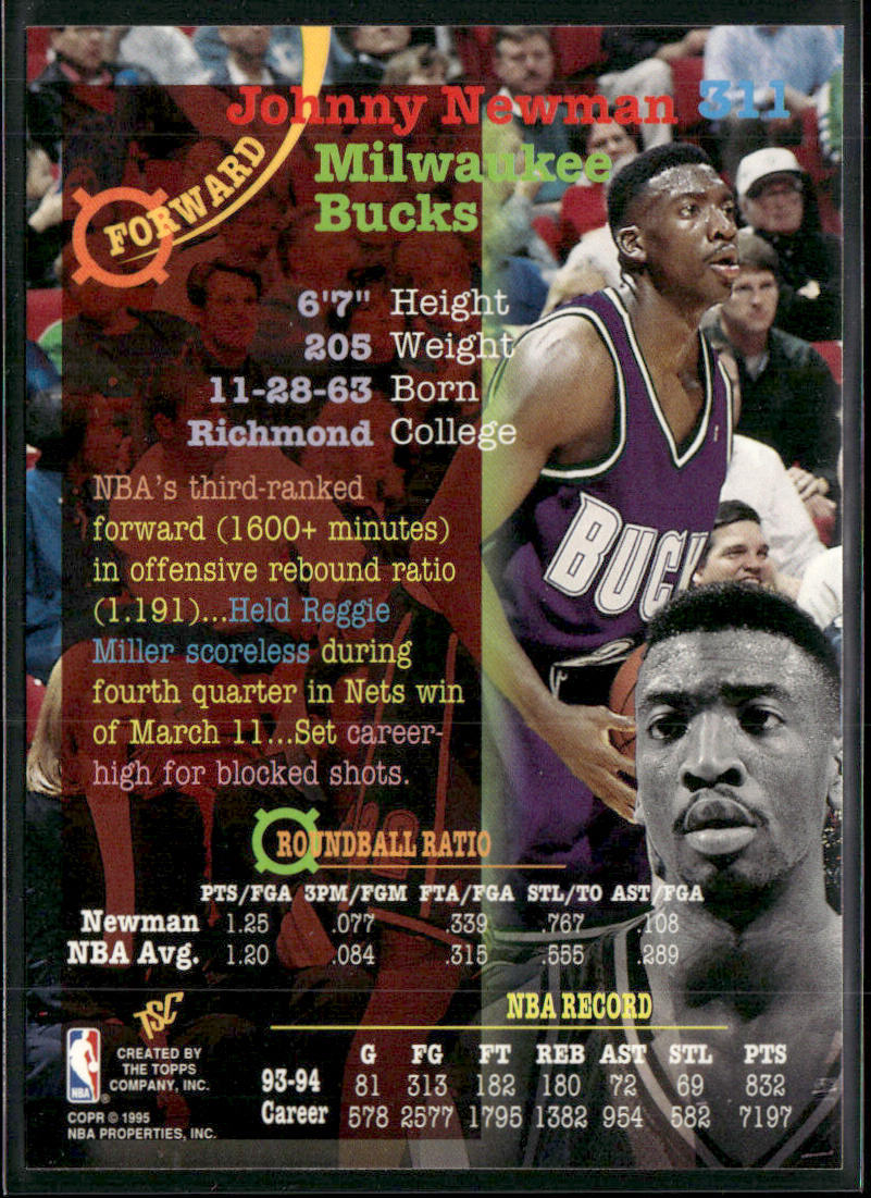 Johnny Newman 1994-95 Stadium Club #311 Milwaukee Bucks