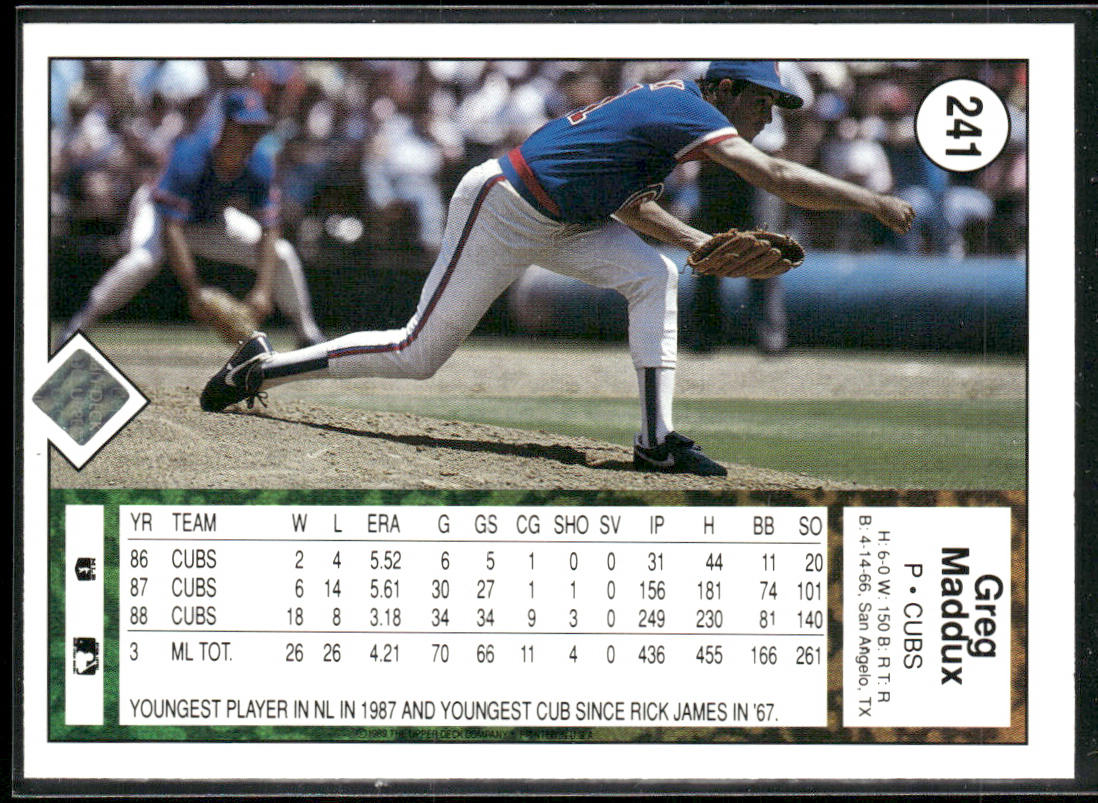 Greg Maddux 1989 Upper Deck #241 Chicago Cubs