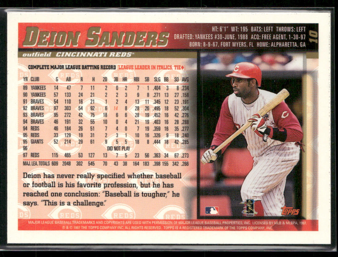 Deion Sanders 1998 Topps #10 Cincinnati Reds