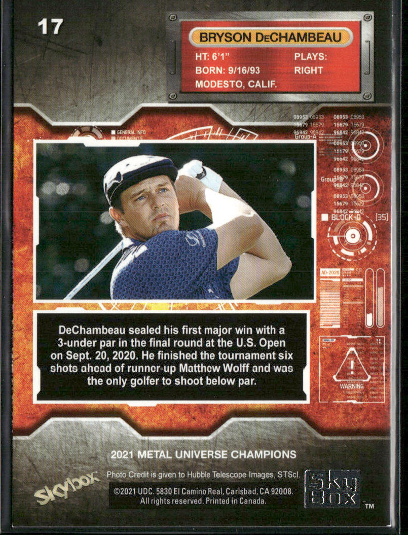Bryson DeChambeau 2021 SkyBox Metal Universe Champions #17