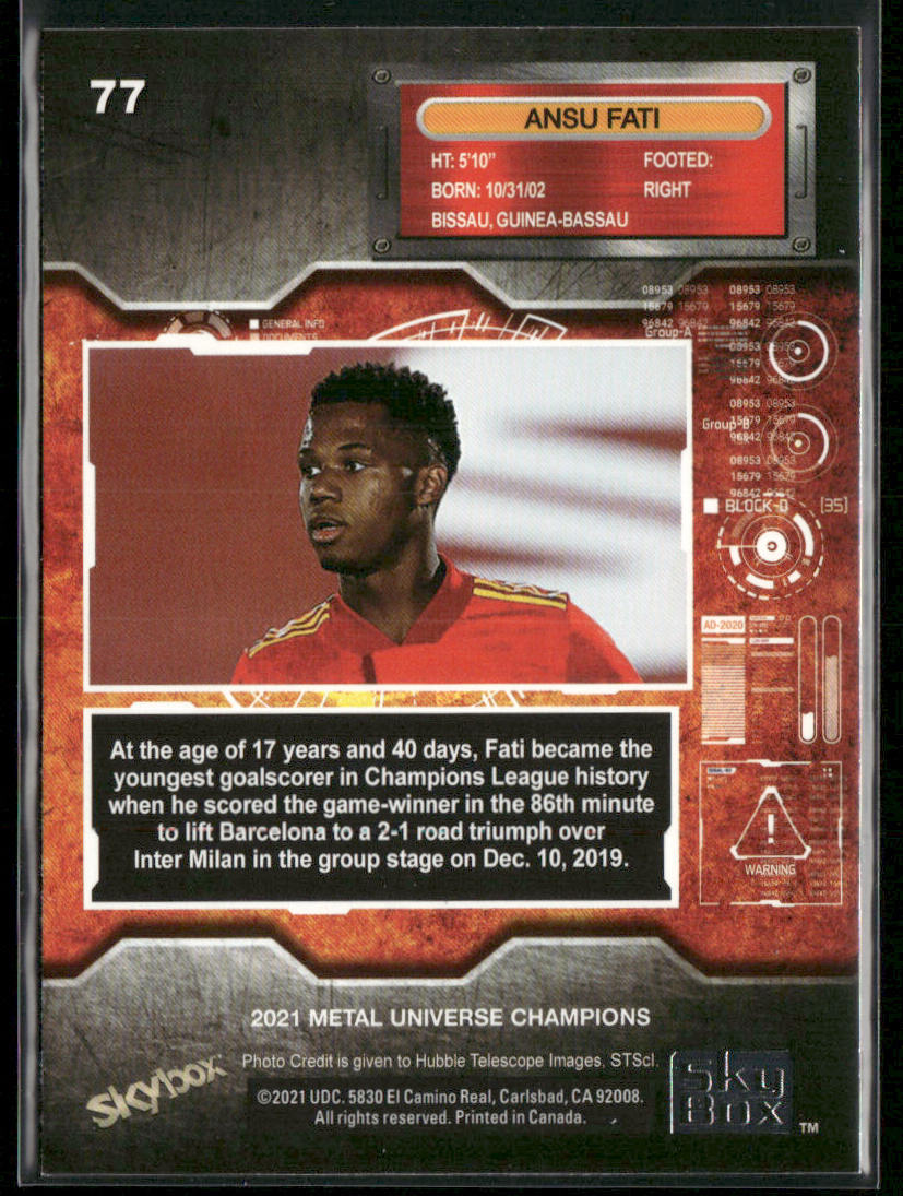 Ansu Fati 2021 SkyBox Metal Universe Champions #77