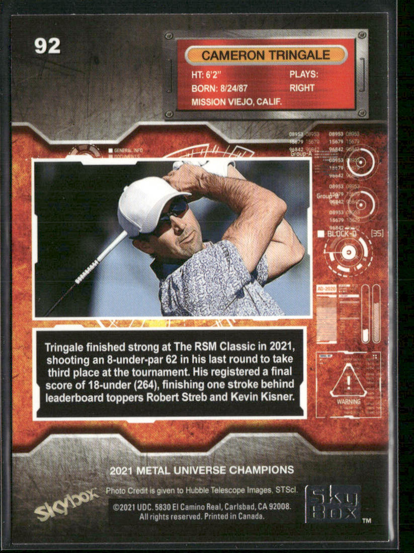 Cameron Tringale 2021 SkyBox Metal Universe Champions #92 back
