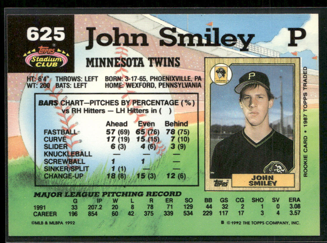 John Smiley 1992 Stadium Club #625 Minnesota Twins