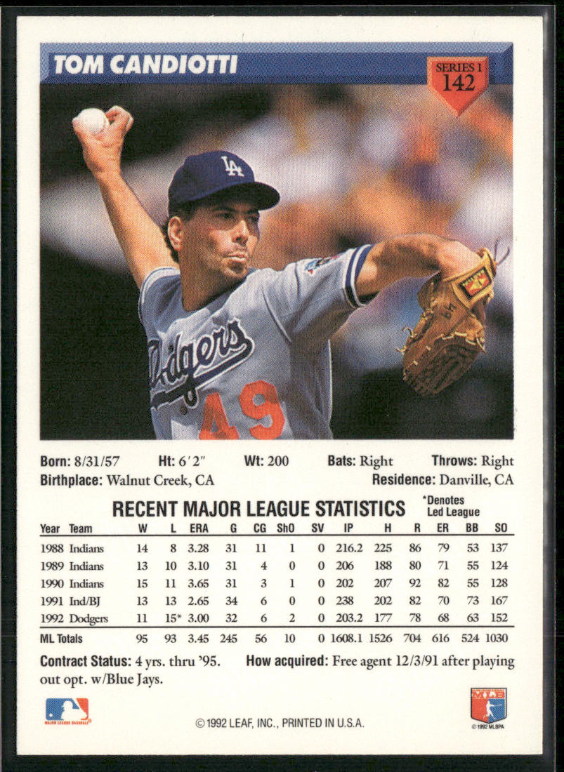 Tom Candiotti 1993 Donruss #142 Los Angeles Dodgers