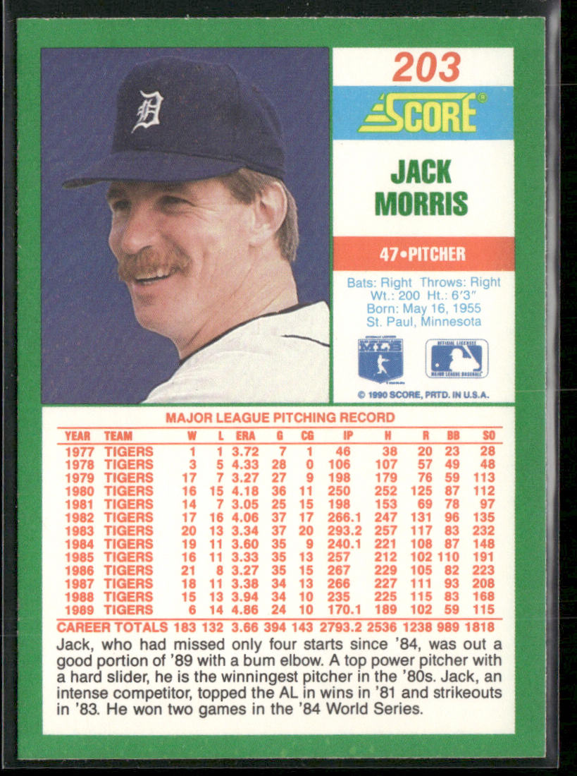 Jack Morris 1990 Score #203 Detroit Tigers