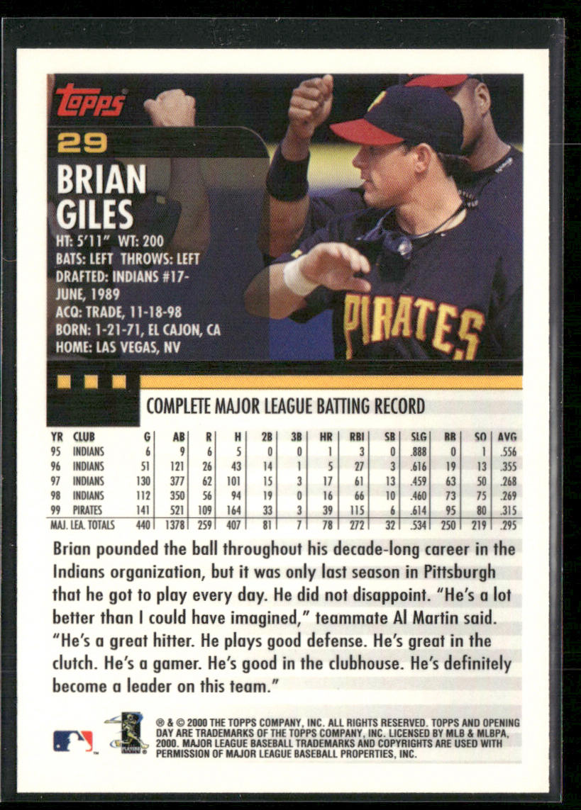 Brian Giles 2000 Topps Opening Day #29 Pittsburgh Pirates