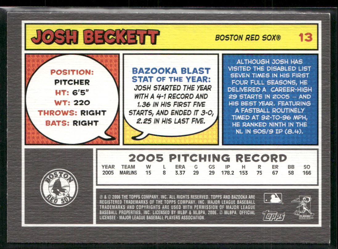 Josh Beckett 2006 Bazooka #13 Boston Red Sox