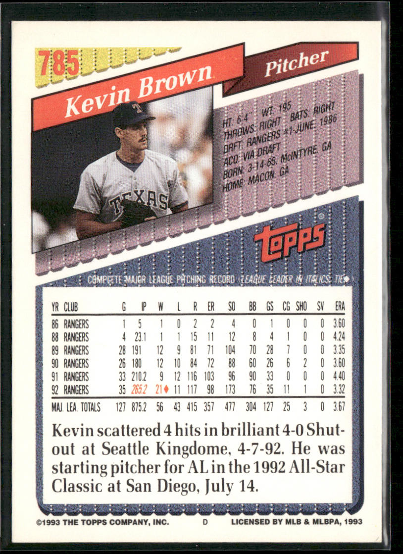 Kevin Brown 1993 Topps #785 Texas Rangers