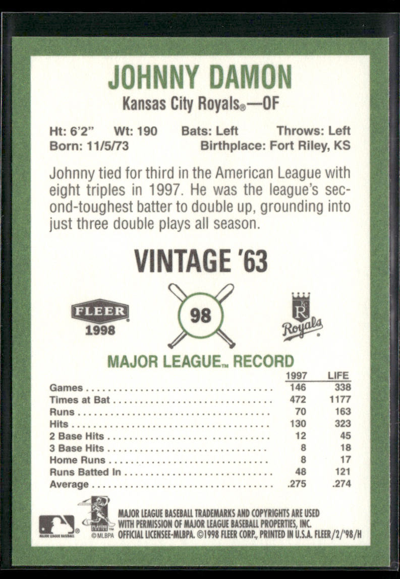 Johnny Damon 1998 Fleer Tradition Vintage #98 Kansas City Royals
