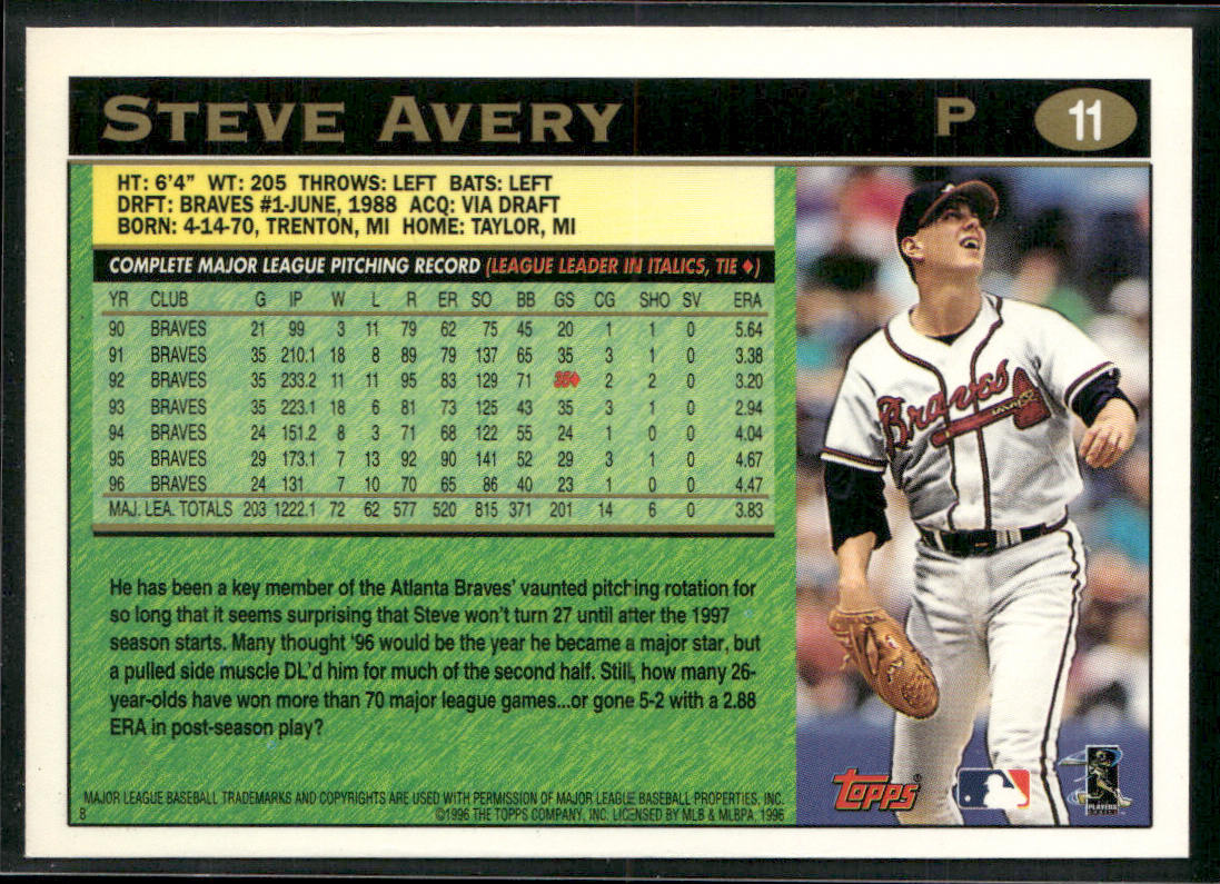 Steve Avery 1997 Topps #11 Atlanta Braves