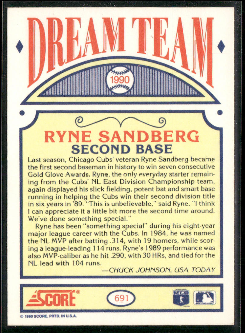 Ryne Sandberg 1990 Score #691 Chicago Cubs