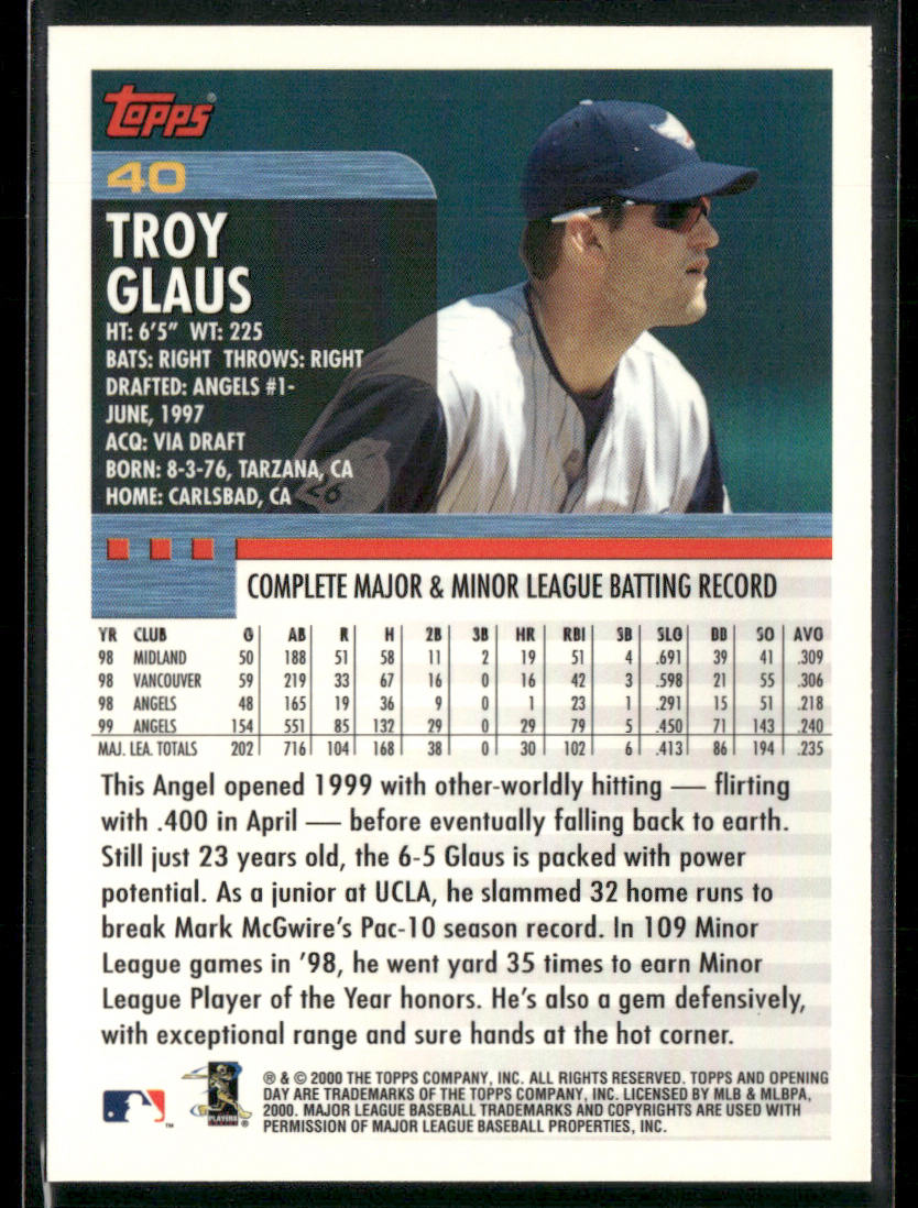 Troy Glaus 2000 Topps Opening Day #40 Anaheim Angels
