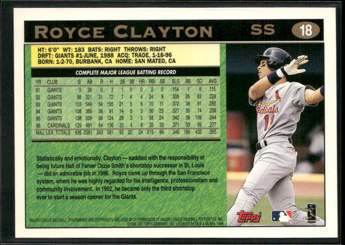 Royce Clayton 1997 Topps #18 St. Louis Cardinals
