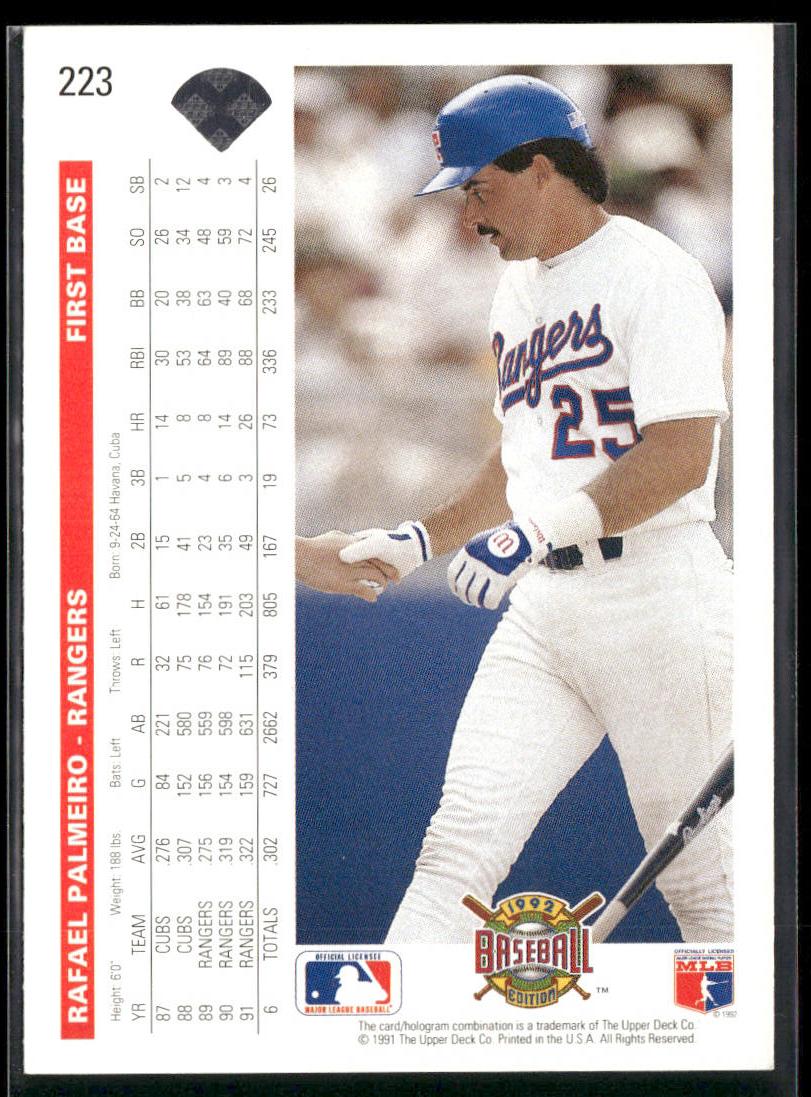 Rafael Palmeiro 1992 Upper Deck #223 Texas Rangers