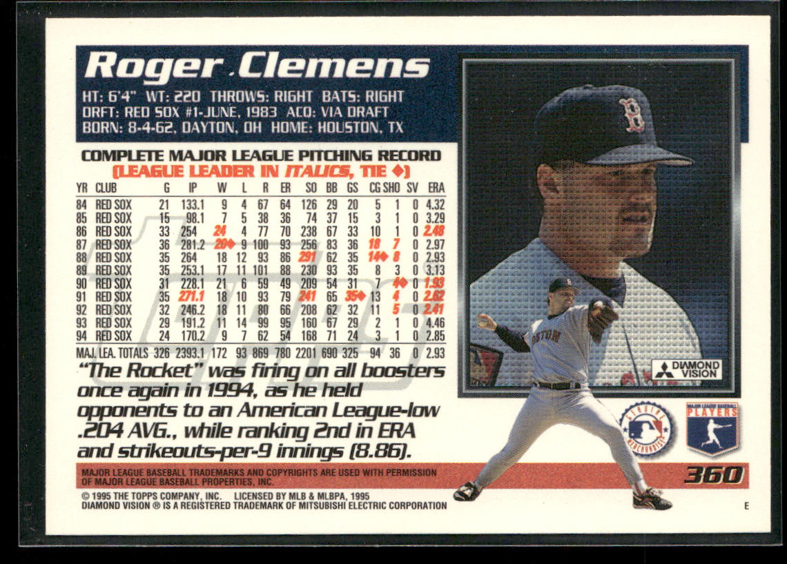 Roger Clemens 1995 Topps #360 Boston Red Sox