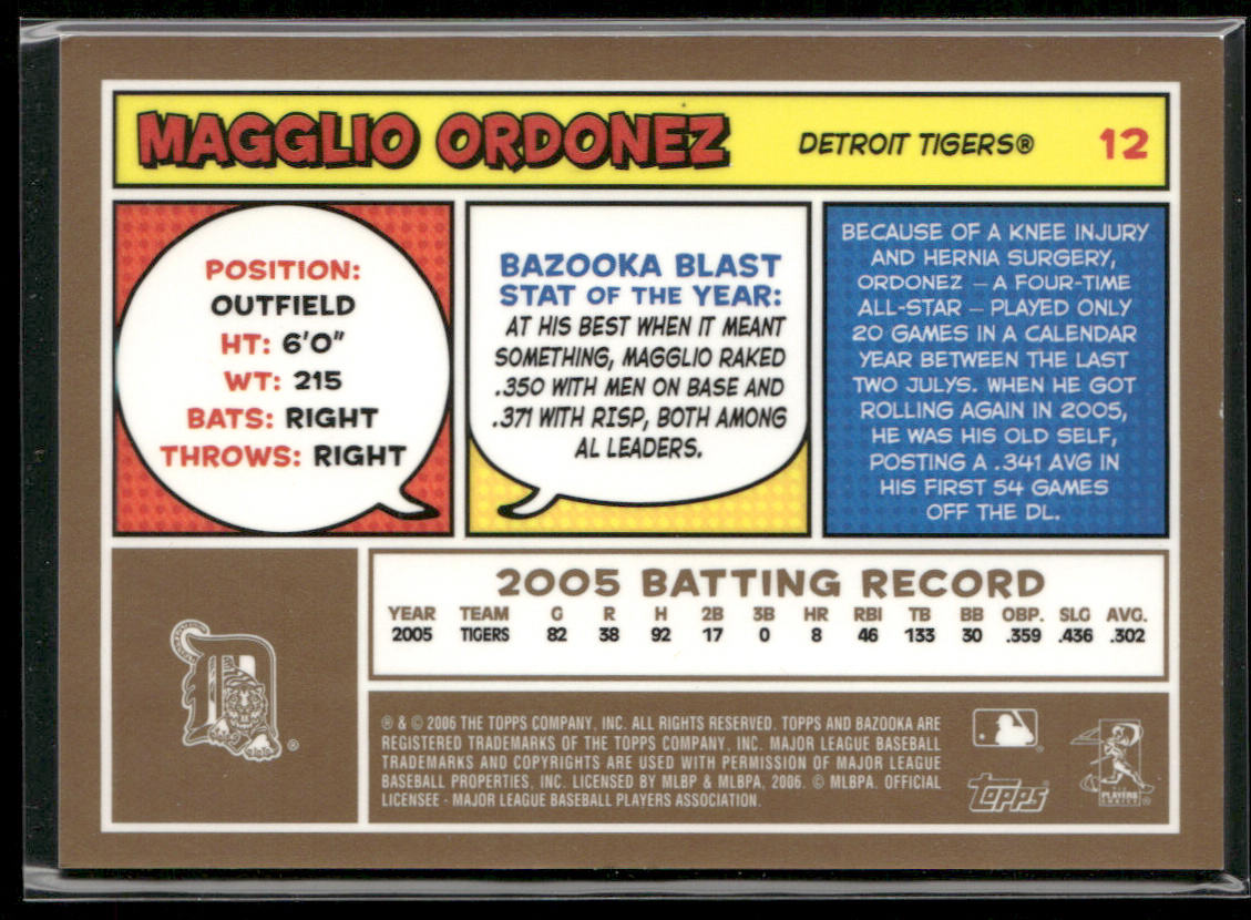 Magglio Ordonez 2006 Bazooka Gold Chunks #12 Detroit Tigers