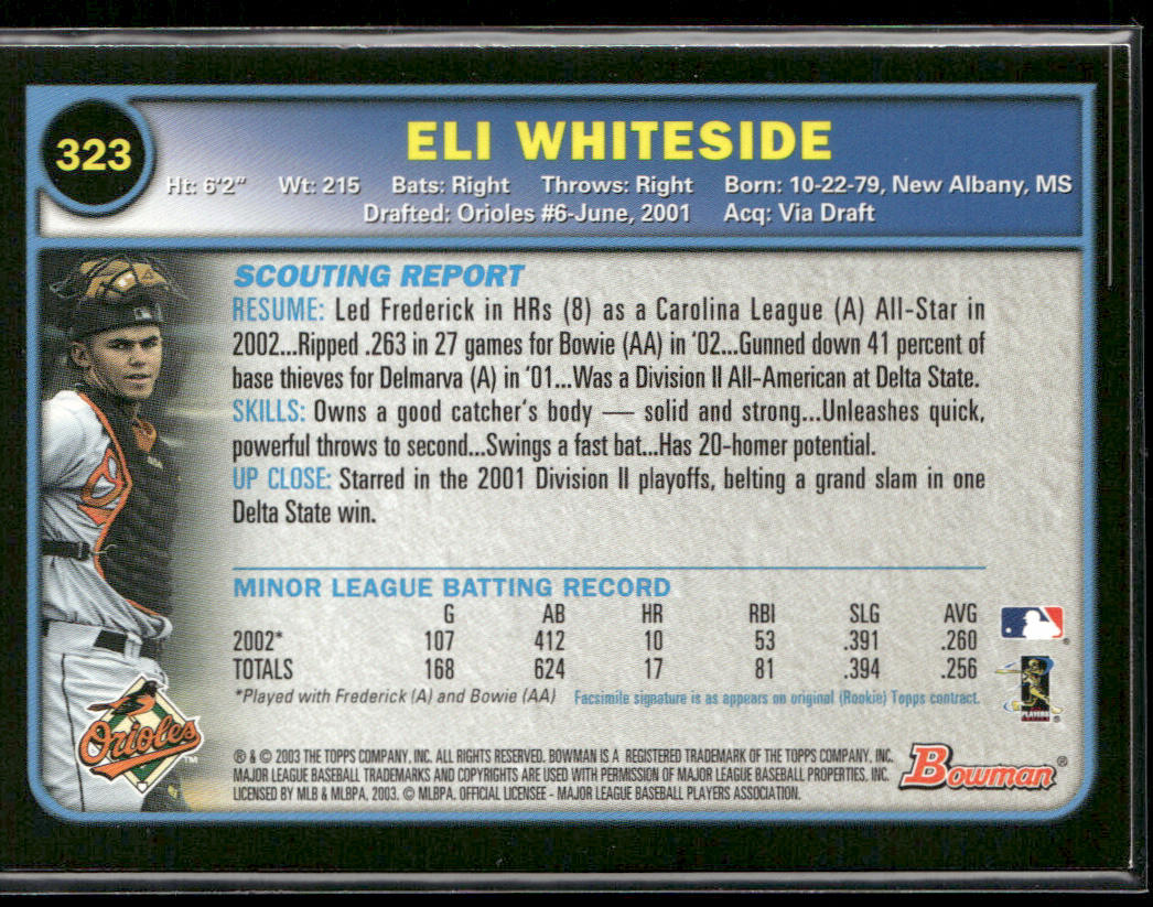 Eli Whiteside 2003 Bowman #323 RC Baltimore Orioles