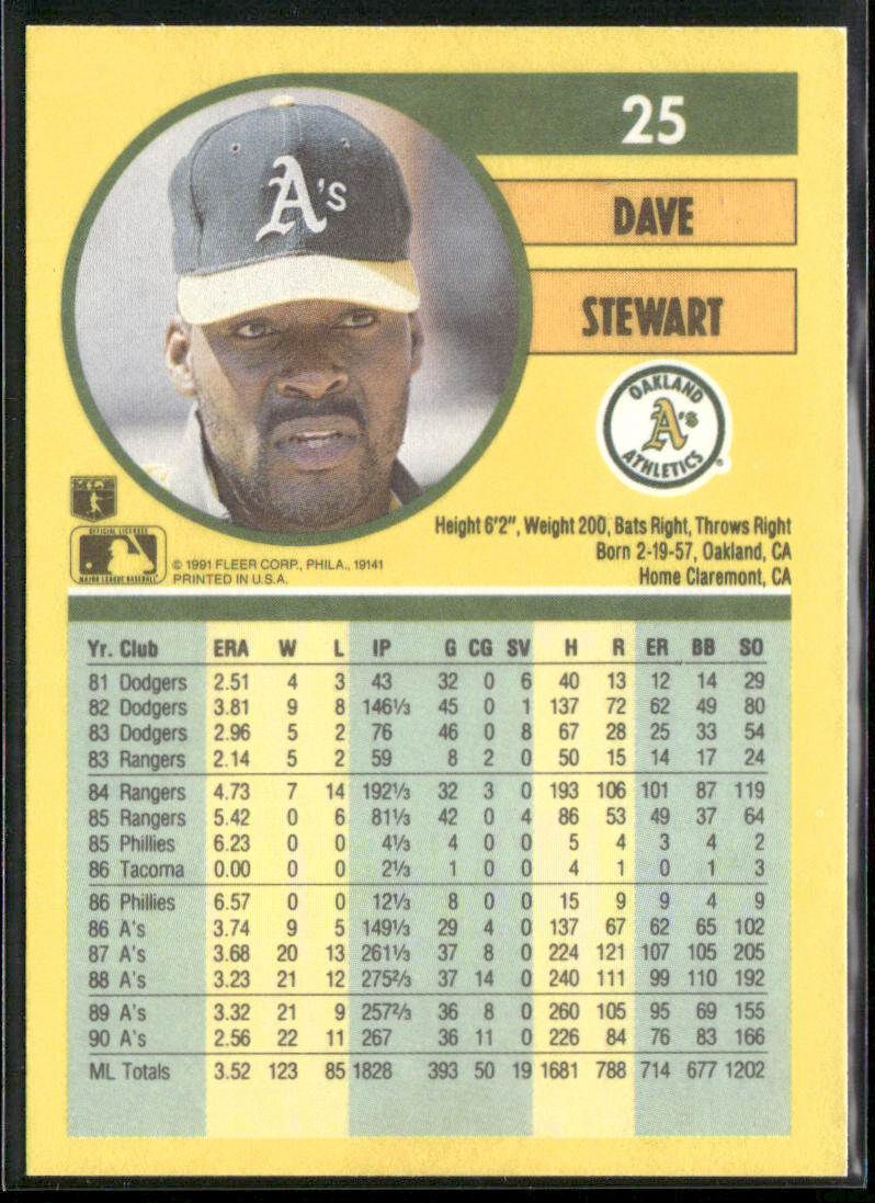 Dave Stewart 1991 Fleer #25b Oakland Athletics
