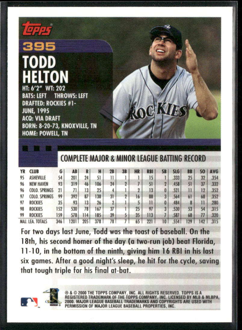 Todd Helton 2000 Topps #395 Colorado Rockies