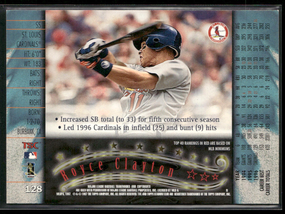 Royce Clayton 1997 Stadium Club #128 St. Louis Cardinals