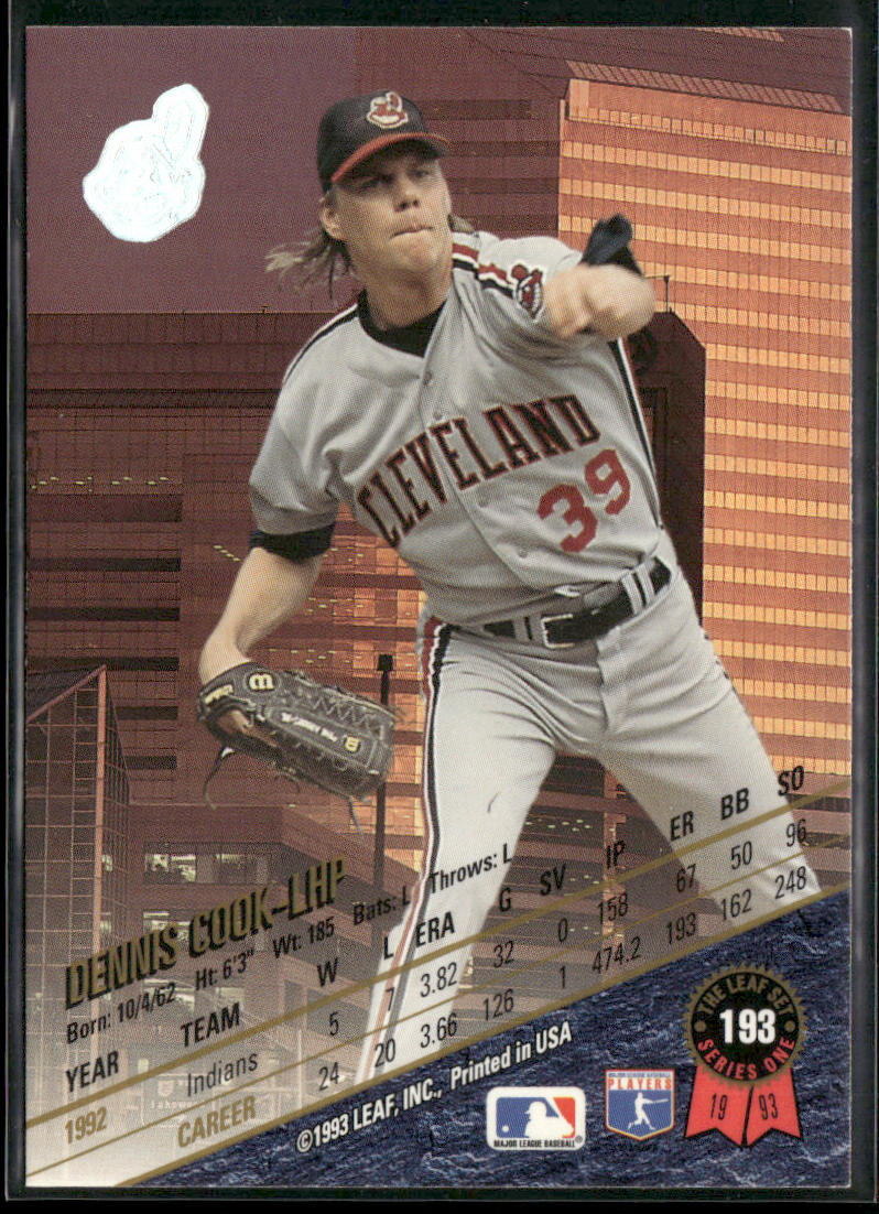 Dennis Cook 1993 Leaf #193 Cleveland Indians