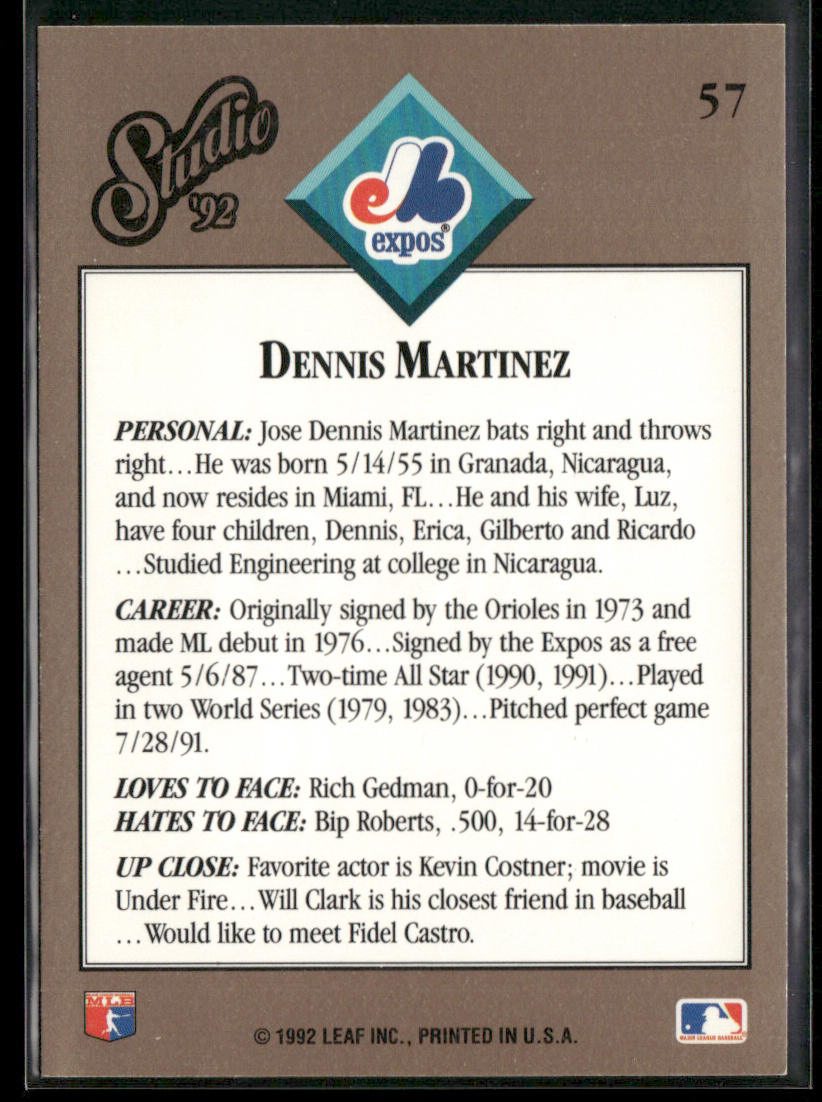 Dennis Martinez 1992 Studio #57 Montreal Expos
