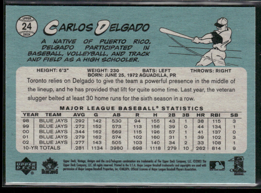 Carlos Delgado 2003 Upper Deck Vintage #24 Toronto Blue Jays
