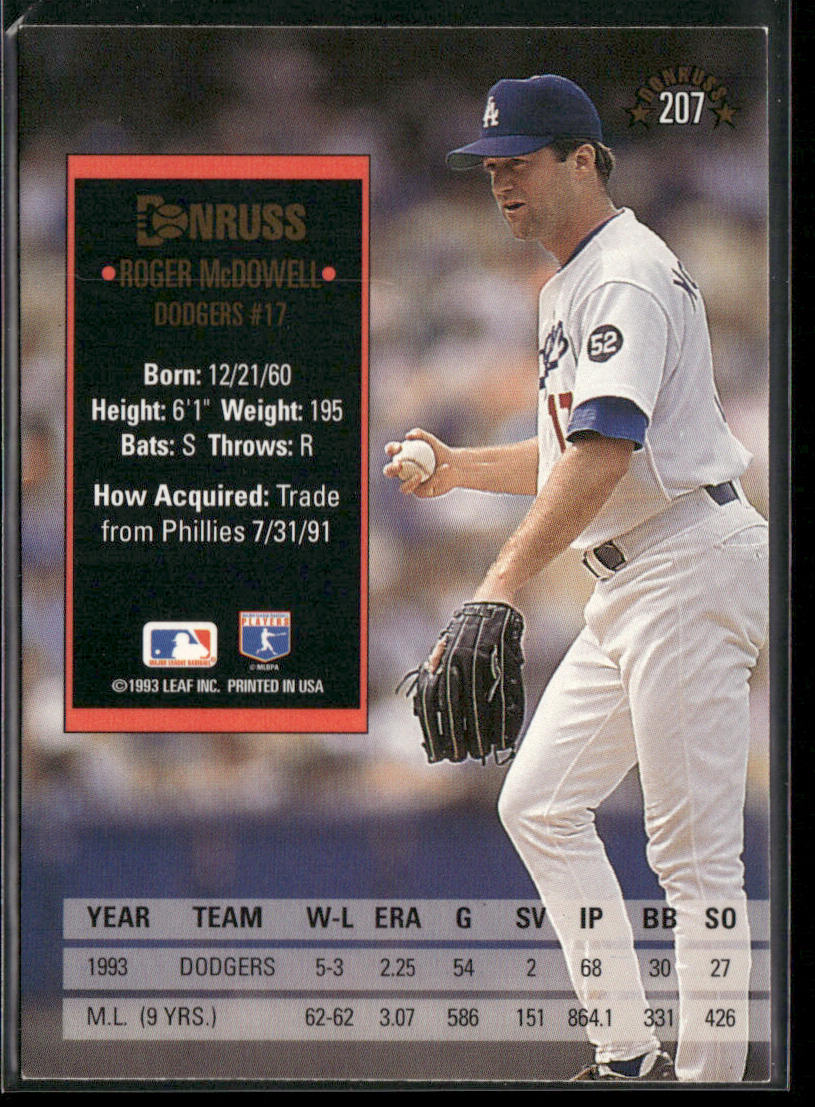 Roger McDowell 1994 Donruss #207 Los Angeles Dodgers