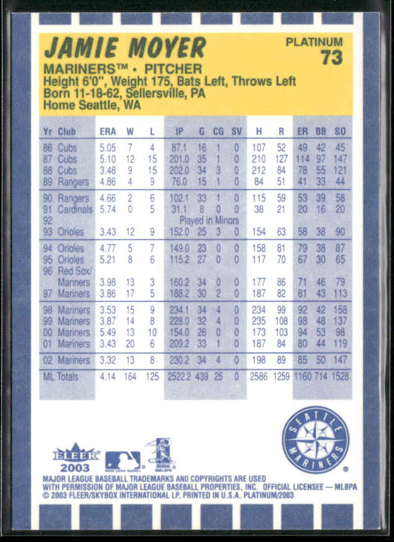 Jamie Moyer 2003 Fleer Platinum #73 Seattle Mariners