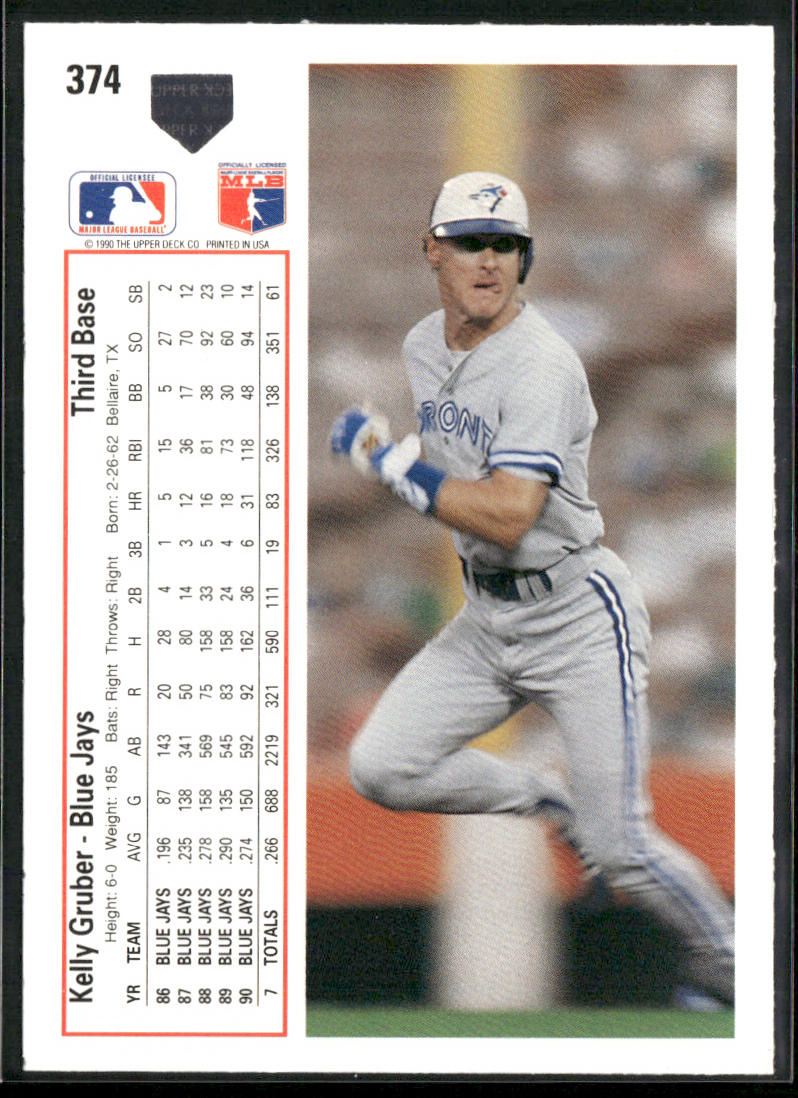 Kelly Gruber 1991 Upper Deck #374b Toronto Blue Jays