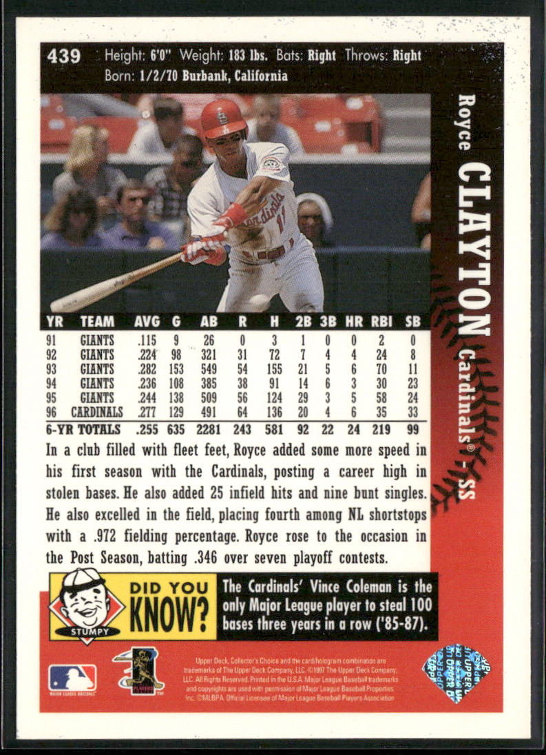 Royce Clayton 1997 Collector's Choice #439 St. Louis Cardinals
