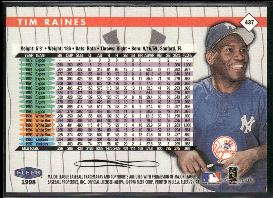 Tim Raines 1998 Fleer Tradition #437 New York Yankees