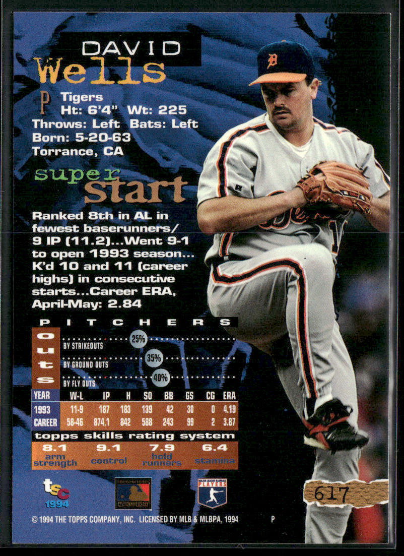 David Wells 1994 Stadium Club #617 Detroit Tigers
