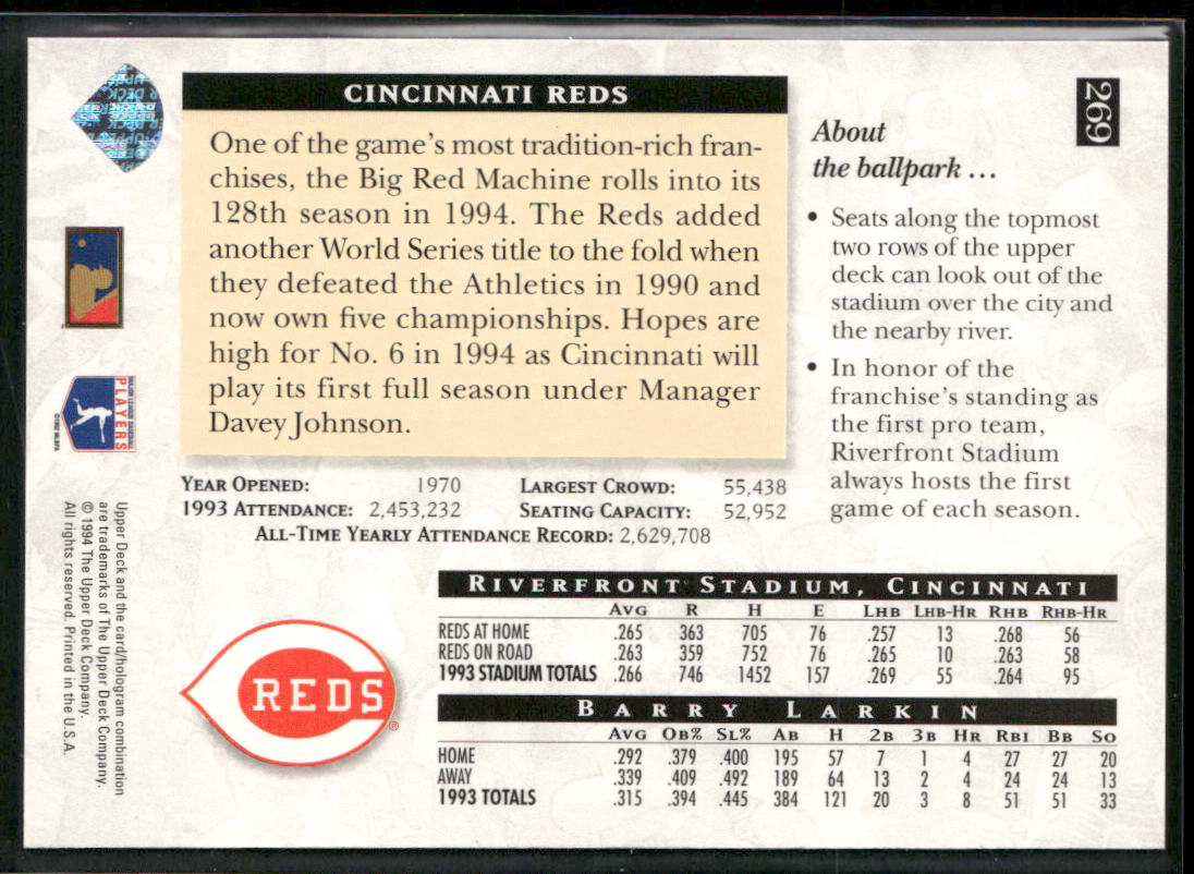 Barry Larkin 1994 Upper Deck #269 Cincinnati Reds