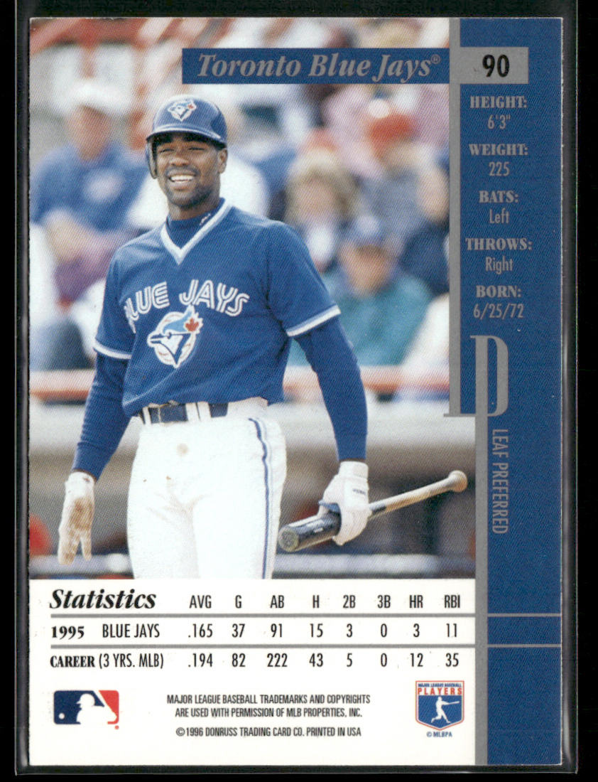 Carlos Delgado 1996 Leaf Preferred #90 Toronto Blue Jays