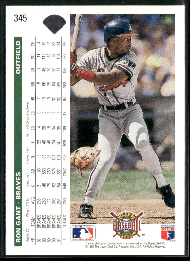 Ron Gant 1992 Upper Deck #345 Atlanta Braves