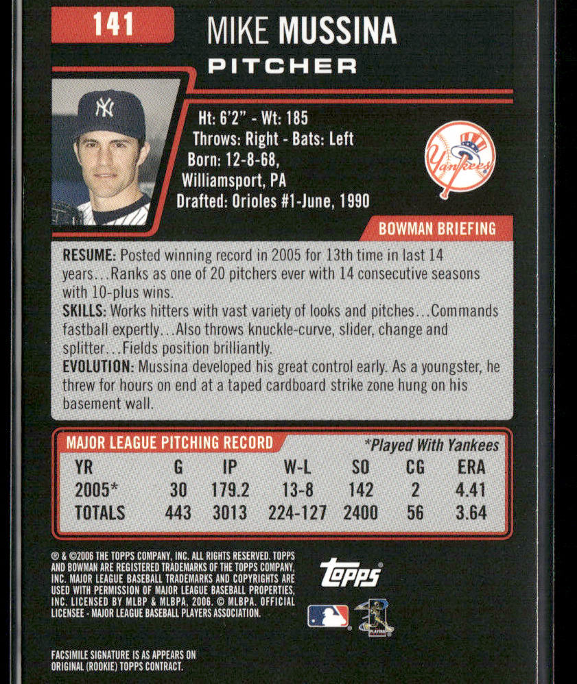 Mike Mussina 2006 Bowman #141 New York Yankees