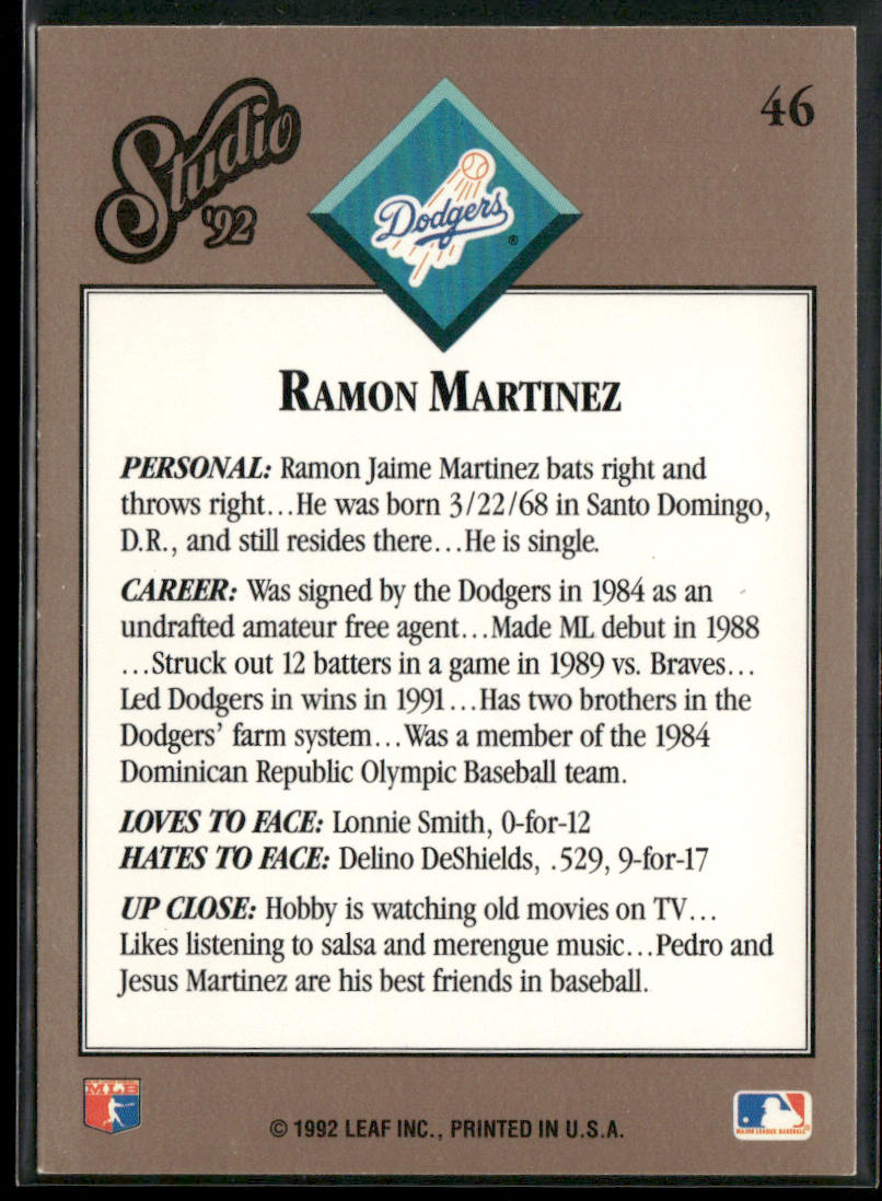 Ramon Martinez 1992 Studio #46 Los Angeles Dodgers