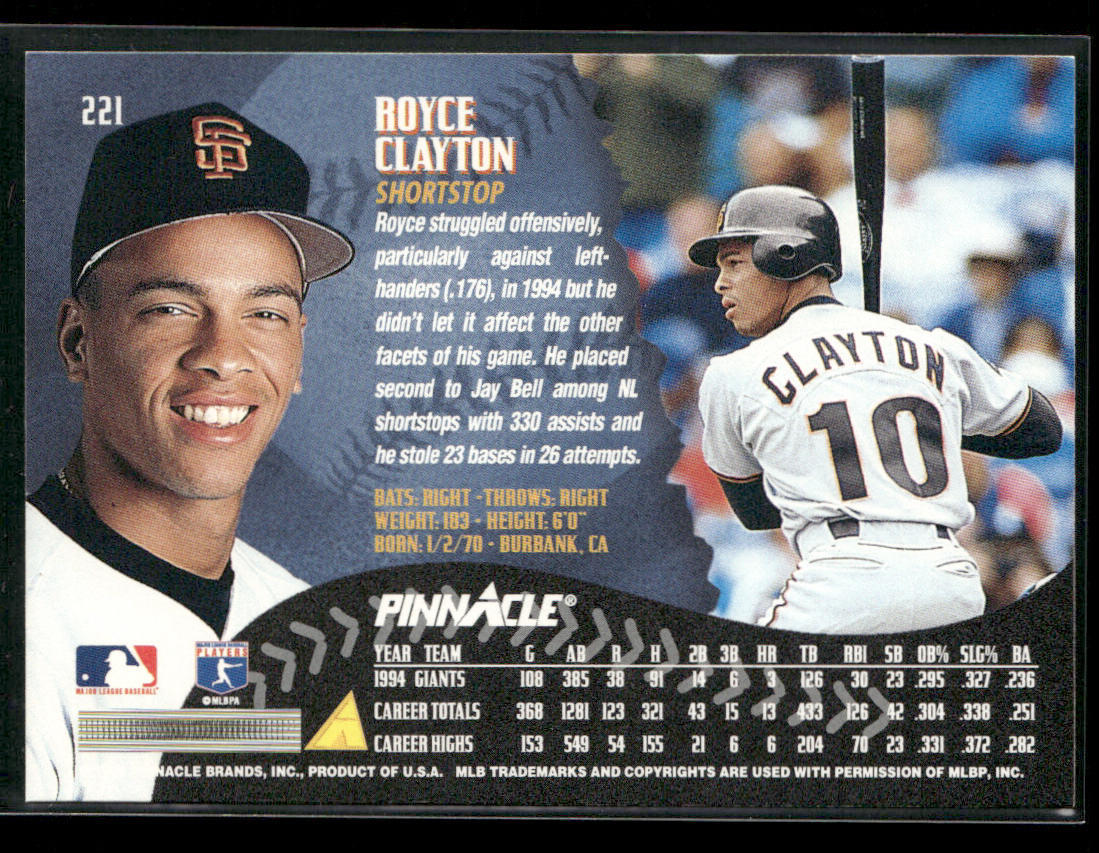Royce Clayton 1995 Pinnacle #221 San Francisco Giants