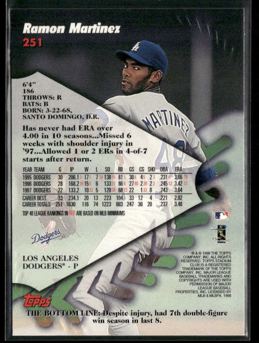 Ramon Martinez 1998 Stadium Club #251 Los Angeles Dodgers