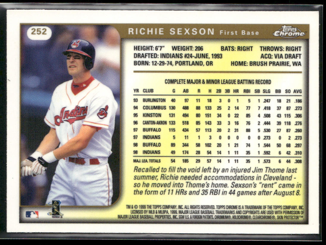Richie Sexson 1999 Topps Chrome #252 Cleveland Indians