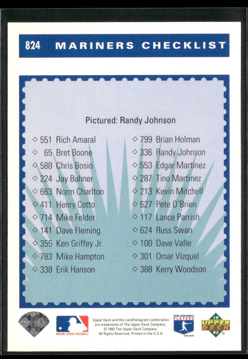 Randy Johnson 1993 Upper Deck #824 Seattle Mariners