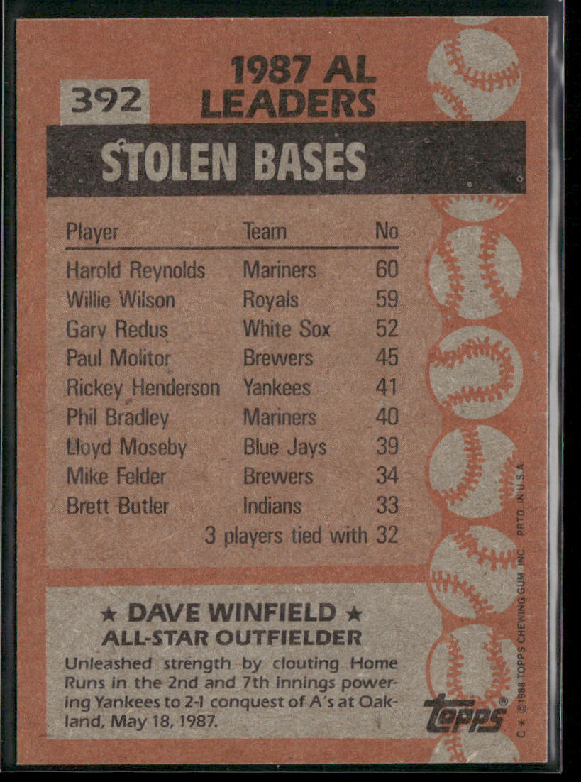 Dave Winfield 1988 Topps #392 New York Yankees