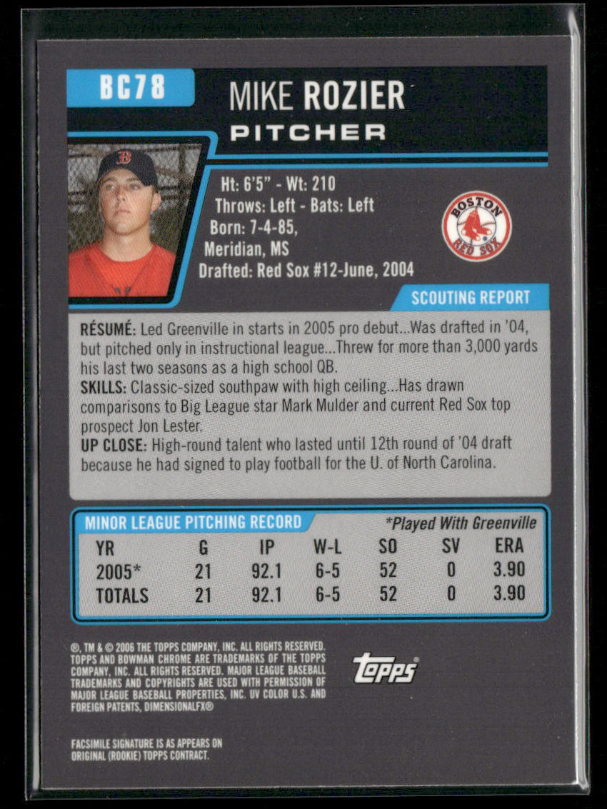 Michael Rozier 2006 Bowman Chrome Prospects #BC78 Boston Red Sox