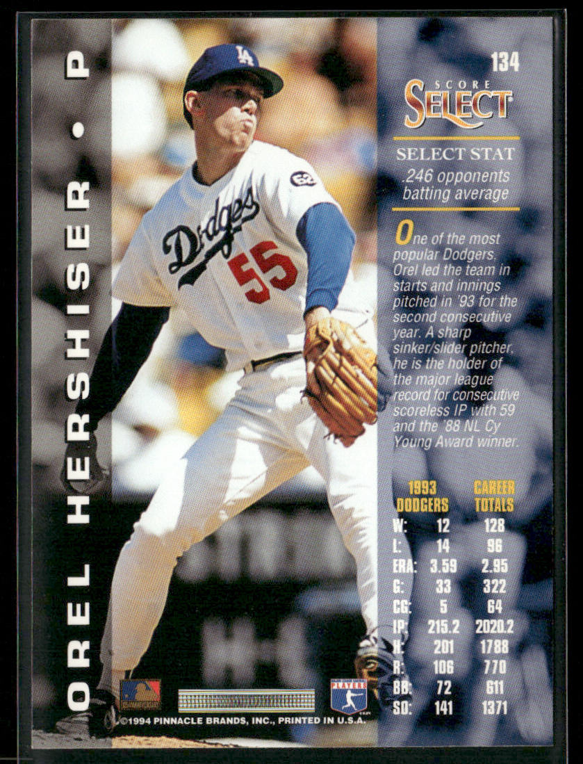 Orel Hershiser 1994 Select #134 Los Angeles Dodgers