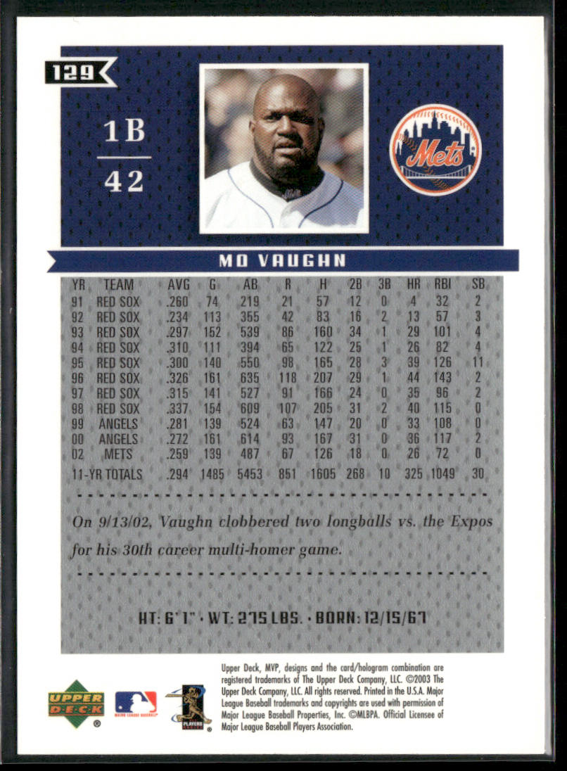 Mo Vaughn 2003 Upper Deck MVP #129 New York Mets