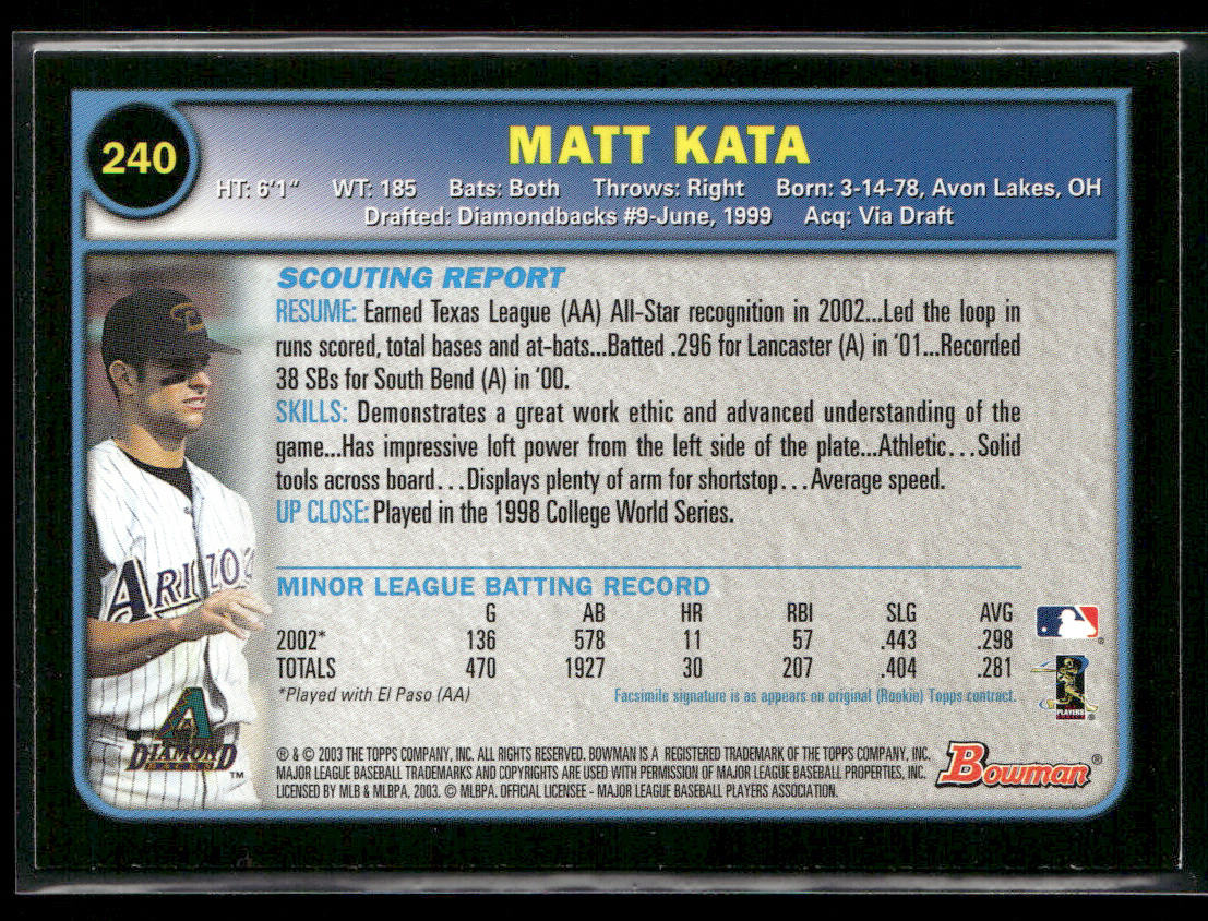 Matt Kata 2003 Bowman #240 RC Arizona Diamondbacks
